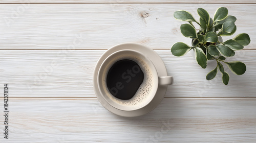 cafe-style whitewashed wood table background, top-down view
