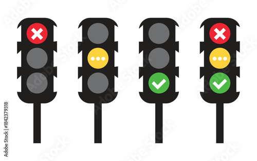 Traffic Signal Status Icons Set, Red Stop, Yellow Wait, Green Go Indicators