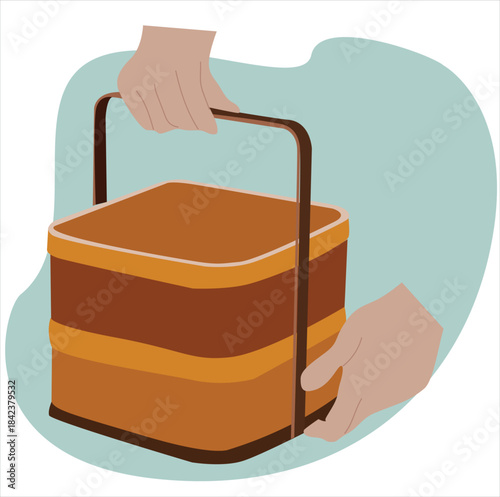 handmade wooden basket with handle. vektor 

