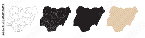 Maps of Nigeria come in many variations, featuring black and gold colors on a white background.