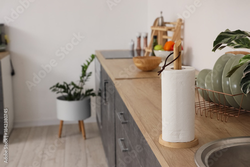 Roll of paper towels on cou...