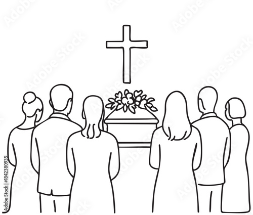 funeral commemoration line icon vector. line sketch black silhouette funeral crowd