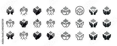 Diverse set of prayer hands icon designs in black and white
