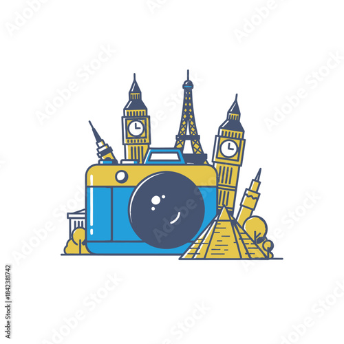 Camera with World Landmarks - A Journey Through Iconic Destinations.