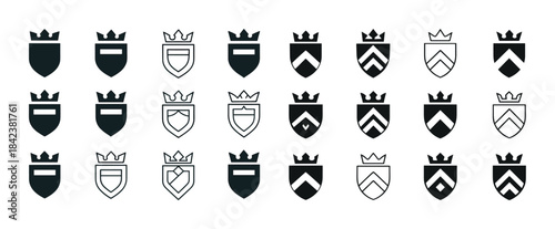 Collection of heraldry shields with crowns in black and white va