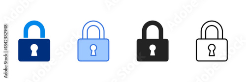 Lock Icon Set Multiple Style Vector Illustration. 