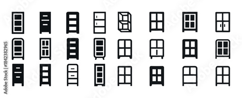 Set of various cabinet and wardrobe icons in black silhouette st