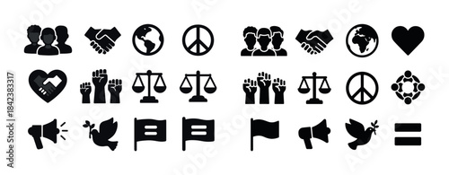 Set of social justice and unity icons featuring diverse symbols