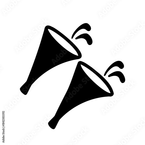 Two Black Horns Spouting Liquid in an Abstract Design on White