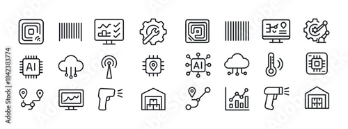Set of modern technology icons for ai, cloud, and data analysis
