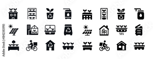 Urban sustainable agriculture icons: recycling and renewable ene
