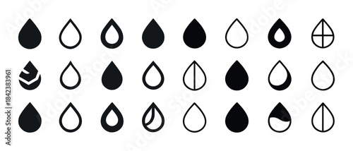 Collection of abstract water drop icons with geometric designs i