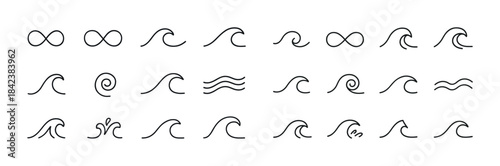 Collection of minimalist wave and infinity line art symbols