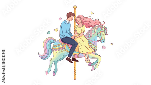 Carousel Romance: A tender moment unfolds as a couple shares a carousel ride, enveloped by the whimsy of the fairground and the magic of love. 