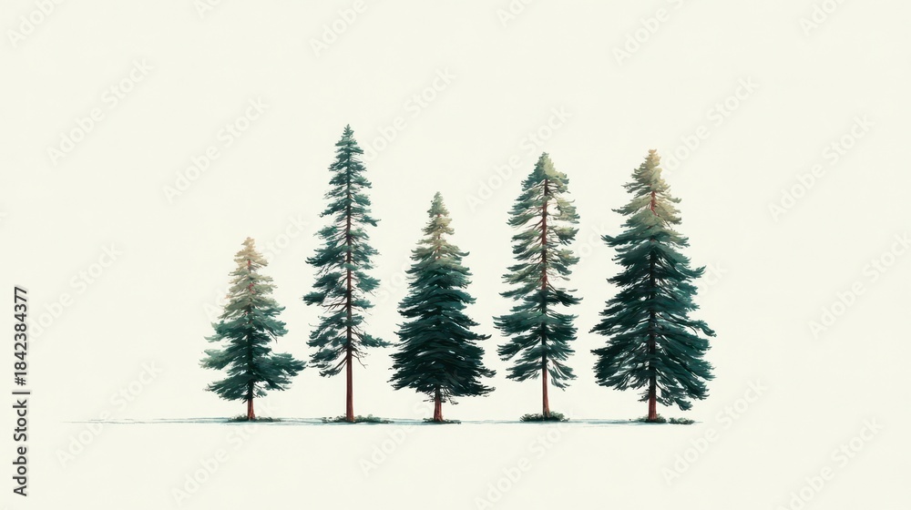 Fototapeta premium Isolated evergreen pines on a clean white backdrop
