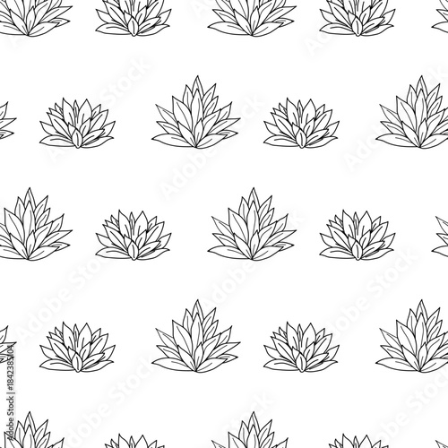 Lush bushes and branches with leaves, black and white sketch. Vector illustration. Set of spring bushes on a seamless pattern isolated on a white background. For printing on textiles and packaging,