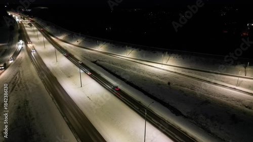 December highway traffic scene in Kempele, Finland