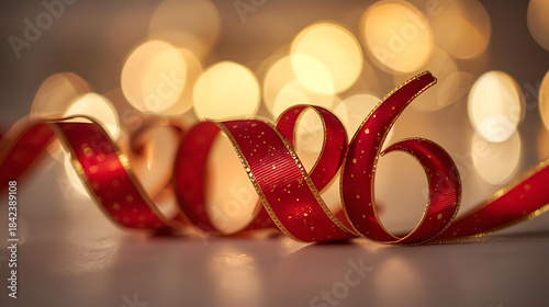 Curled Red Ribbon with Gold Speckles