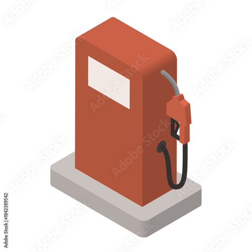 Isometric Gas Pump Icon with Fuel Nozzle / 給油ノズル付きガソリンスタンド給油機のアイソメトリックイラスト