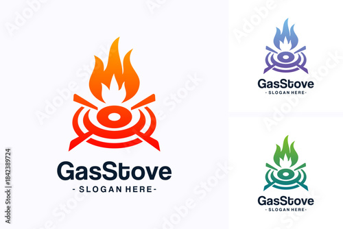 Set of gas stove logo design template. Concept of fire burning from a gas stove.