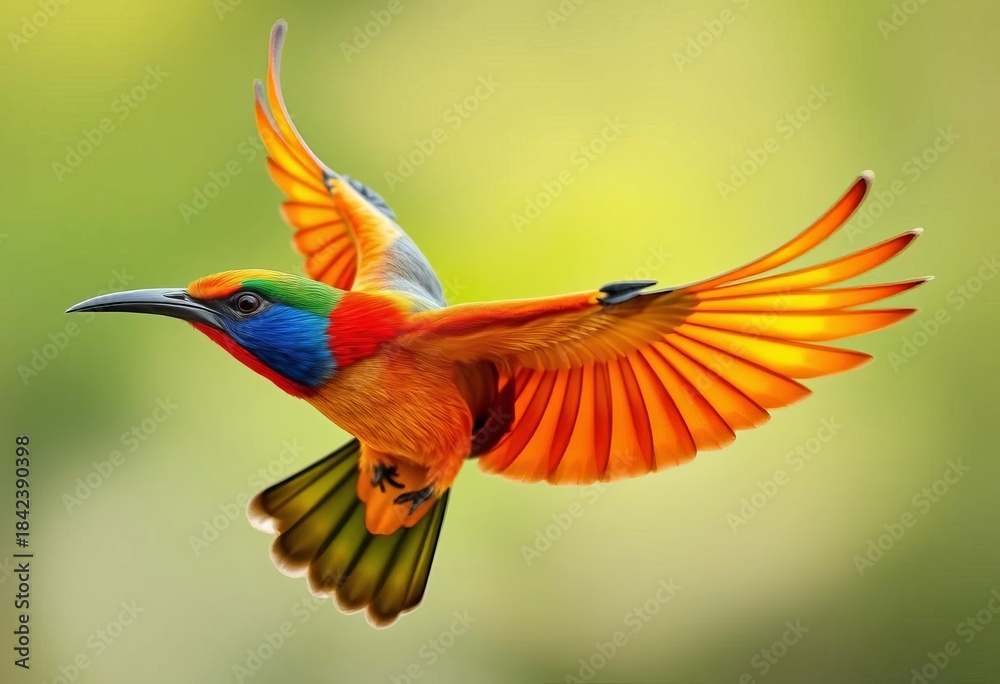 Fototapeta premium Close-up of a colorful Baza bird in flight, wings outstretched, tropical bird, exotic bird