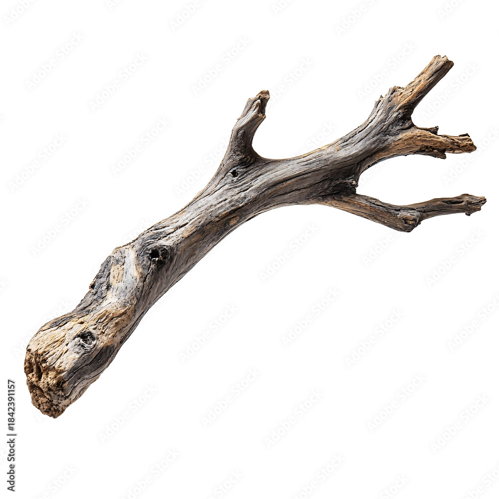 Naklejka premium Front view of split driftwood branch isolated on a white transparent background