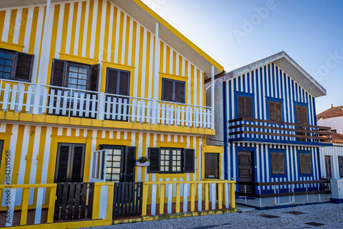 Traditional stripes painted house - Palheiros in Costa Nova area, Aveiro city, Portugal