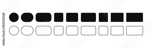 Rectangle Icon Black , Set of geometric shapes quadrangle, circle icons collection, sharp and slightly rounded version vector  illustration,