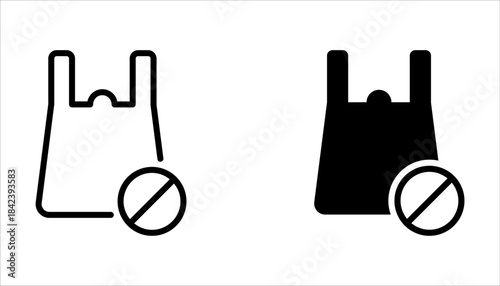 No plastic bag icon set. Reduce to use plastic bags on white background