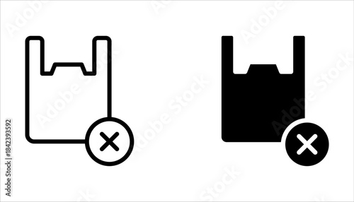 No plastic bag icon set. Reduce to use plastic bags on white background