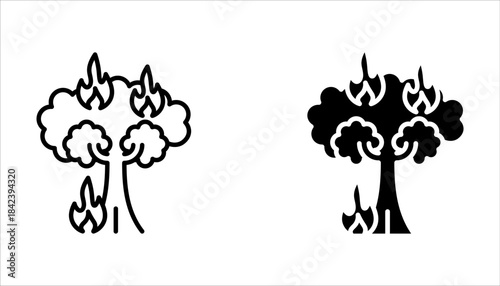 Forest fire line icon set. Wildfire symbol. Editable stroke on white background