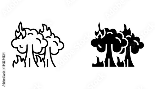 Forest fire line icon set. Wildfire symbol. Editable stroke on white background