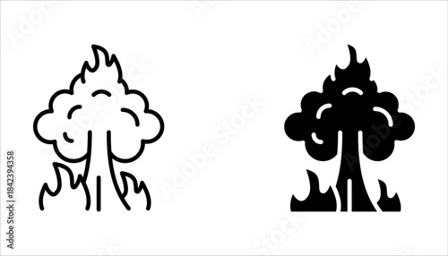 Forest fire line icon set. Wildfire symbol. Editable stroke on white background