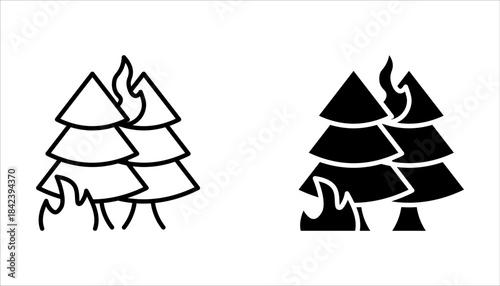 Forest fire line icon set. Wildfire symbol. Editable stroke on white background