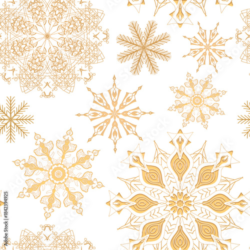 Background with delicate snowflakes for decorations. Seamless pattern. Christmas and New Year. For printing and textiles.