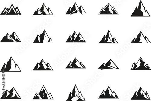 Silhouette of multiple mountain ranges isolated on transparent background