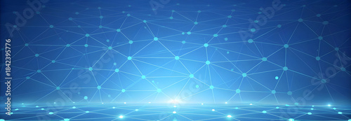 Abstract blue background with glowing nodes and futuristic digital wave illustration for bright technology concept design
