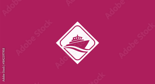 A white boat icon within a white diamond-shaped border, centered on a maroon background
