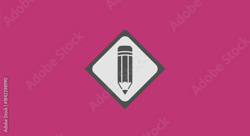 A stylized pencil icon inside a diamond, set against a magenta background