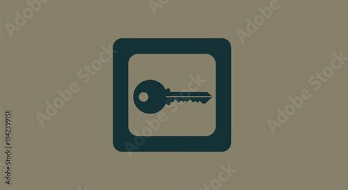 A key icon inside a rounded square on a muted background. The key is horizontal, pointing right