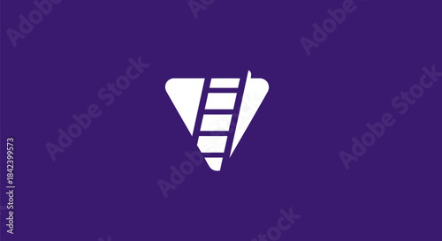 A white ladder inside a white downward-pointing triangle on a deep purple background