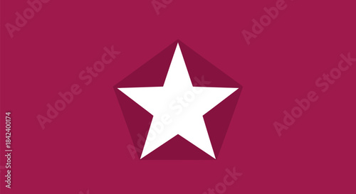 A white five-pointed star inside a pentagon shape against a dark red backdrop