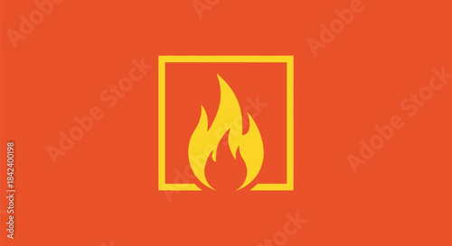 A yellow flame icon within a yellow square on a bright orange background