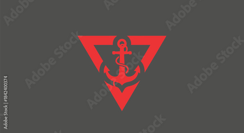 Red anchor emblem inside inverted triangle with a grey background