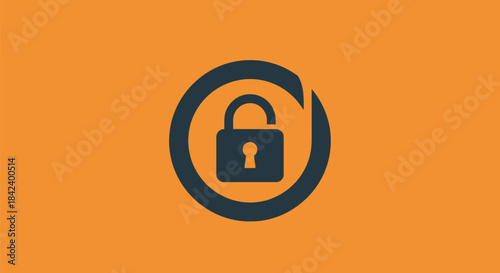 Dark lock within a circle on orange background, implying security and protection