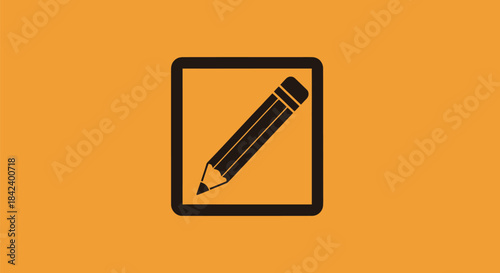 A black pencil icon within a square on a tan background, suggestive of writing or editing
