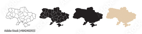 Maps of Ukraine come in many variations, featuring black and gold colors on a white background.