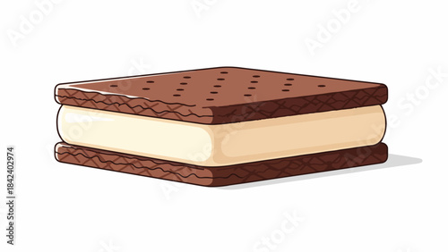 Illustration of a chocolate ice cream sandwich with cream filling on a white background.