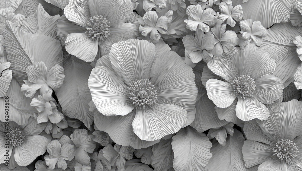 Fototapeta premium Close-up of intricate, monochrome floral arrangement