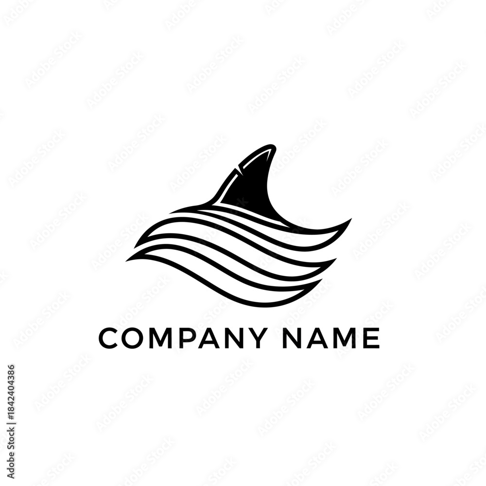 Fototapeta premium Elegant Shark Fin Logo with Flowing Water Waves for Coastal Businesses.